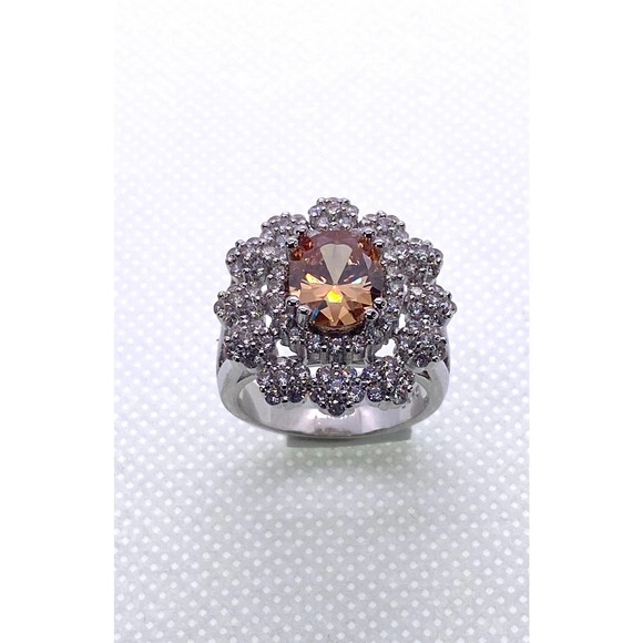 Size 7 Imitation Silver Yellow Morganite Cubic Zirconia CZ Cluster Ring - Picture 4 of 9